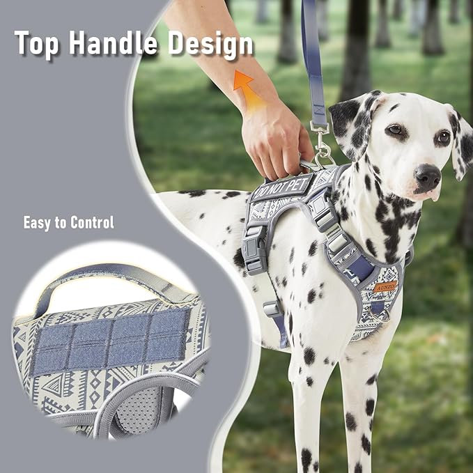 Tactical Dog Harness for Medium Large Dogs, No-Pull Pet Harness with 2 Leash Clips, Adjustable Soft Padded Dog Vest, Reflective Pet Oxford Vest with Easy Control Handle for Medium Dogs, Gray M