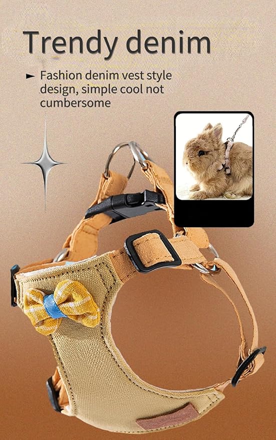 Rabbit Harness and Leash - Adjustable Bunny Harness Escape Proof for Walking Runnig Hiking Camping Outdoor - Cute Small Animal Harness Leash Set (Small,Yellow)