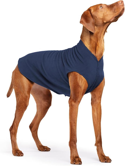 Stretch Fleece Dog Coat, Stretchy Pet Sweater, Machine Washable Pullover for Winter and Fall, Navy, Size 18