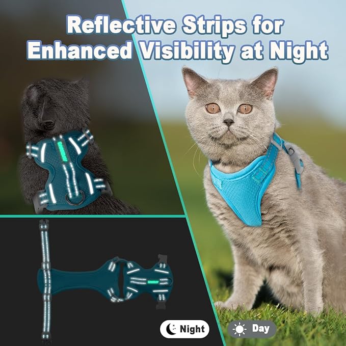 Cat Harness and Leash Set Escape Proof for Kitten Walking, Soft Adjustable Top Handle Vest Harnesses for Cats, Easy Control Breathable Reflective Small Medium Large, Blue,XXS