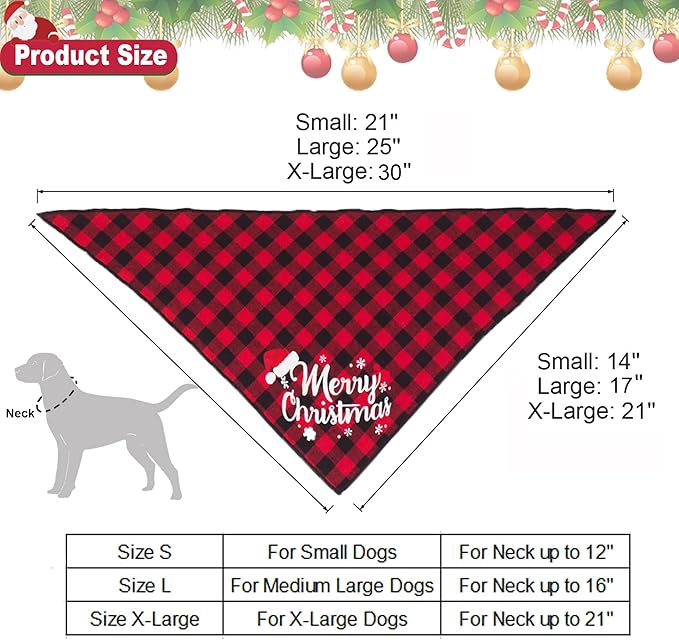 ADOGGYGO Christmas Dog Bandana Hat Bowtie, Red Plaid Pet Christma Hat Scarf Xmas Outfit Costume Accessories for Medium Large Dogs (Large)