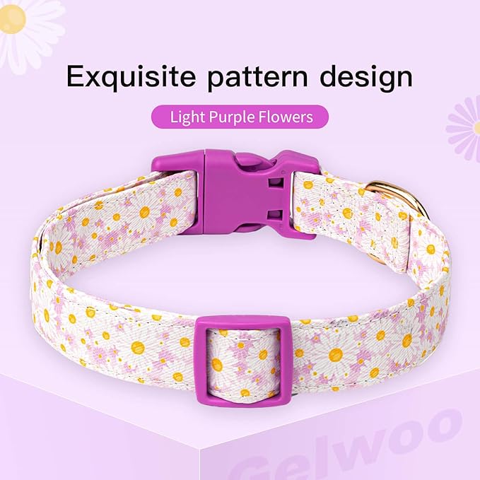 Dog Collars with Buckle Adjustable for Cute Girl Female Boy Dogs,Special Soft and Fancy Dog Pet Collar with Flower Design for Small Medium Large Dogs (S, Light Purple-Flower)