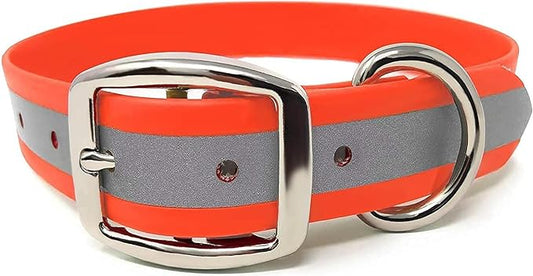 Regal Dog Products Medium Orange Heavy Duty Reflective Dog Collar with Durable Metal Buckle and D Ring Adjustable, Chew Proof & Waterproof Strong Small Dog Collar Other Sizes for Medium & Large Dogs