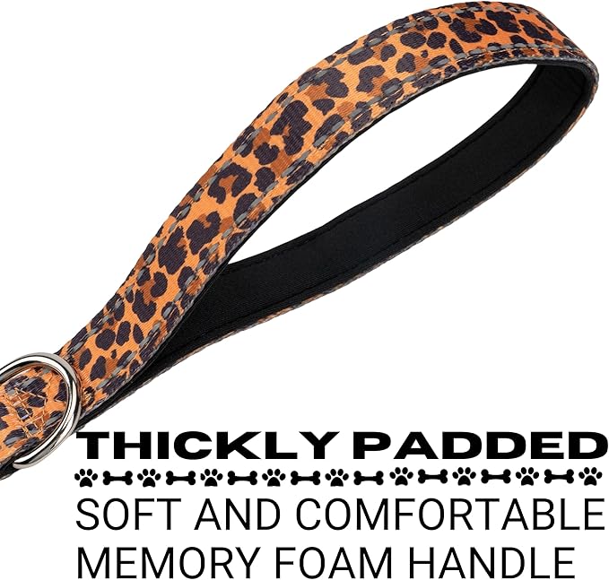 EcoBark Dog Leash - 4 FT / 5 FT / 6 FT Reflective Dog Leash- Eco-Bright Dog Leashes with Padded Handle - Strong Heavy Duty Dog Leash - Nylon Dog Leash for Medium and Large Dogs (Cheetah Dog Leash)