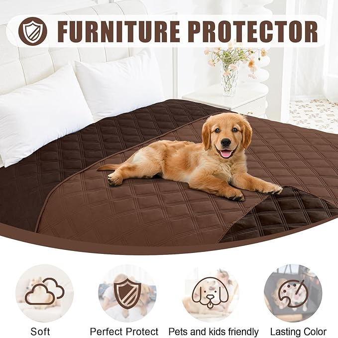 Smiry Waterproof Dog Bed Cover Blanket 52x82, Soft Reversible Pet Blanket, Washable Leakproof Cats Dogs Couch Cover for Sofa, Couch, Furniture, Brown/Chocolate