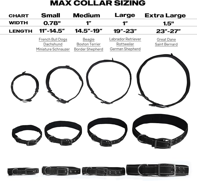 PetiFine Neoprene Padded Dog Collar, Heavy Duty Comfort Dog Collar with Durable Metal Buckle, Reflective Adjustable Belt Buckle Dog Collars for Small Medium Large Dogs(14.5''-19'', Black)