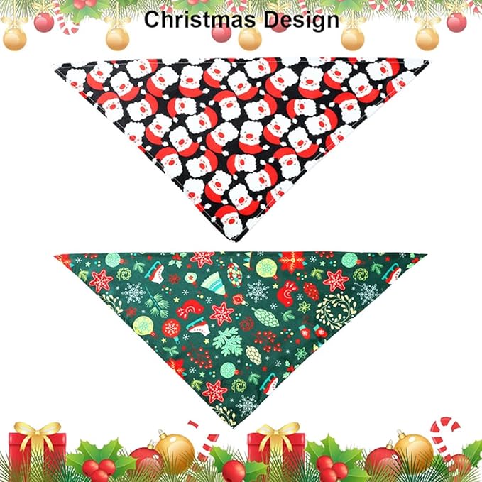 ADOGGYGO 4 Pack Dog Bandana Christmas Dog Scarf Triangle Bibs Kerchief Set Red Green Pet Christmas Costume Accessories Decoration for Small Dogs Puppies (Small)