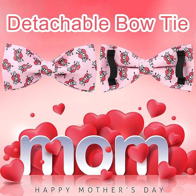 Mother’s Dog Collar with Bow Tie, Cute Cotton Girl Dog Collar, Adorable Pink Bowtie Collar for X-Large Girl Dog, Female Dog Collar with Metal Buckle, XL