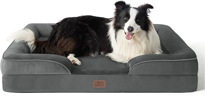 Bedsure Orthopedic Dog Beds Large Sized Dog - Washable Large Dogs Bed Waterproof, Big Comfort Pet Couch with Washable Removable Cover, Supportive Foam Pets Sofa with Nonskid Bottom, Dark Grey