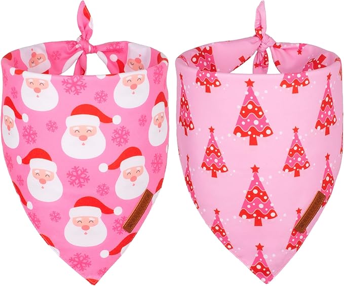 ADOGGYGO Christmas Dog Bandana, Xmas Tree Santa Pet Scarf, Premium Durable Fabric, Adjustable Fit Female Pet Christmas Bandanas for Extra Large Dogs (X-Large)