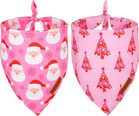 ADOGGYGO Christmas Dog Bandana, Xmas Tree Santa Pet Scarf, Premium Durable Fabric, Adjustable Fit Female Pet Christmas Bandanas for Medium Large Dogs (Large)