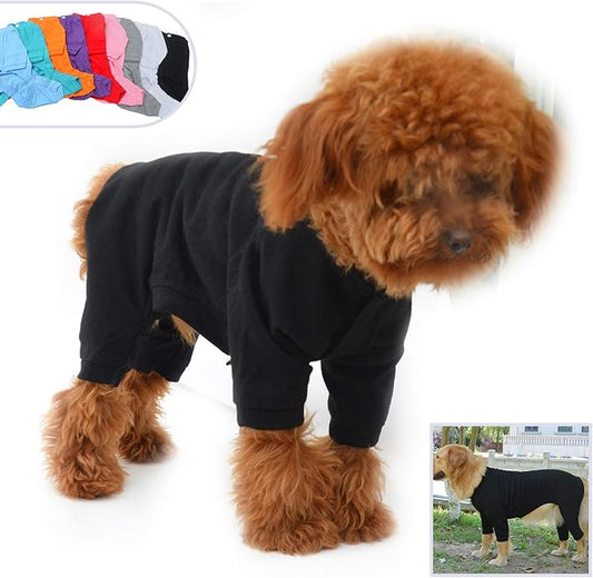 Lovelonglong Four Feet Dog Lightweight Pajamas, Pure Cotton Dog Jumpsuits 4 Legs Dog Onesies T-Shirt Stylish PJS Puppy Costume for Large Medium Small Dogs Black XS