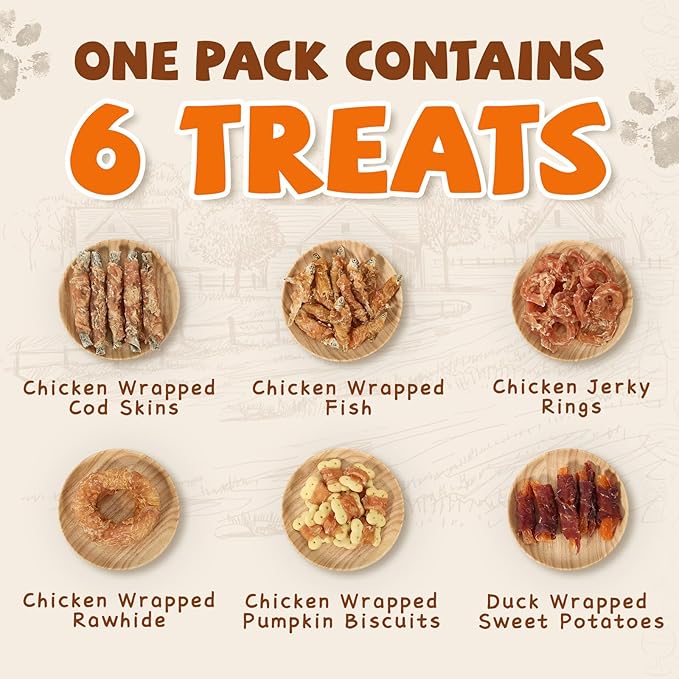 Dog Treats Variety Package, Set of 6 Kinds of Treats, Mix Package-6 Kinds Included-w/Taurine, Bulk Snack for Small Middle Large Dog, 21oz, Package A