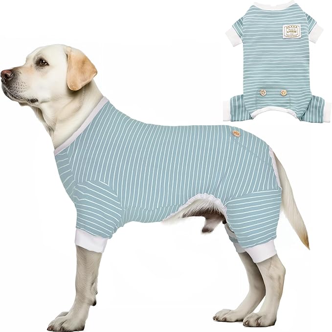 KYEESE Dog Pajamas for Large Dogs Stretchable Dog Onesie Lightweight 4 Legs Strip Pet PJS