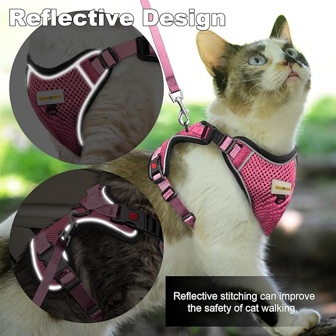 Cat Harness and Leash for Walking, Retractable Cat Harnesses and Leash Set Escape Proof, Breathable Soft Kitten Small Large Harness for Travel Training and Walking, XXS