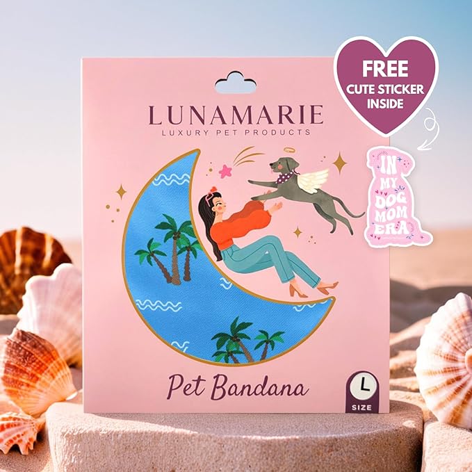 Luxury Pet Birthday Bandanas -Premium & Silky Poly Fabric | 100% Handmade | Custom Shape Dual Layered (Playa Azul, Large)