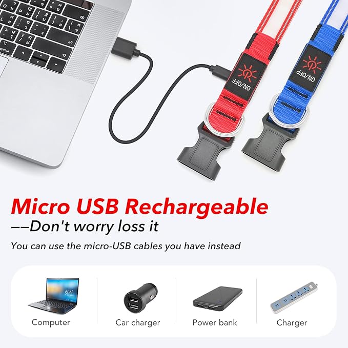 Visinite LED Dog Collar USB Rechargeable, Reflective Light Up Pet Collar for Night Walking, Adjustable Glow Collar for Small Medium Large Dogs(Red, M)