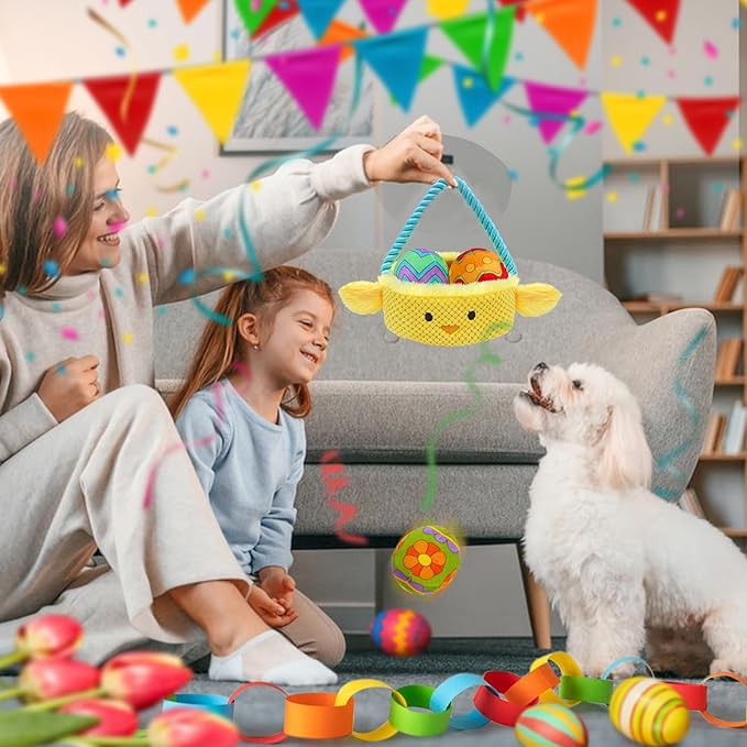 Easter Dog Toys, Easter Basket Hide and Seek Dog Toy, Squeaky Interactive Puzzle Dog Toys Built-in Crinkle Paper for Boredom and Stimulation, Easter Dog Gifts for Small and Medium Dogs