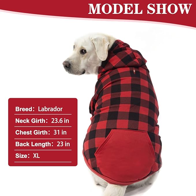 EXPAWLORER Plaid Dog Hoodie - British Style Warm Dog Sweater Shirt with Leash Hole,Pitbull Clothes Outfits,Winter Coat Apparel for All Breeds Puppy Girl Boy-Cat Apparel