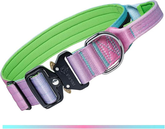 TSPRO Premium Dog Collars Tactical Dog Collar with Handle and Heavy Duty Quick-Release Metal Buckle Durable Thick and Adjustable for Medium to Large Dogs (Cyan Gradient L)