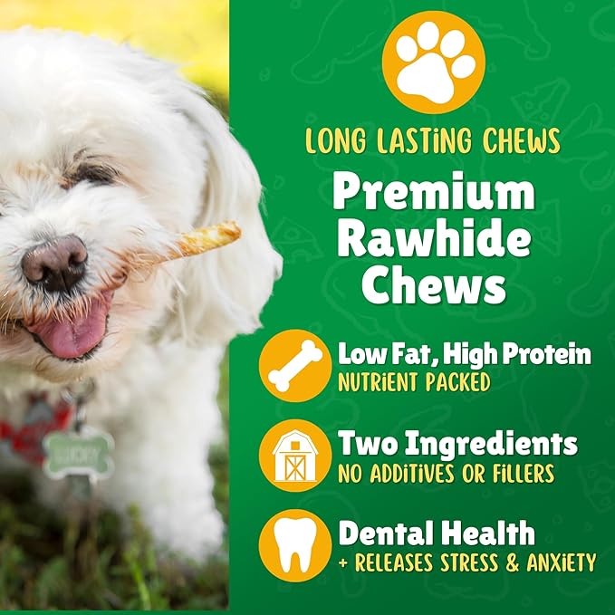 Beef Basted Rawhide Twist Sticks Dog Treats – 125ct. Premium Rawhide Chew Sticks – Long Lasting Beef Flavored Chews for Small Dogs Made in USA with Natural Beefhide