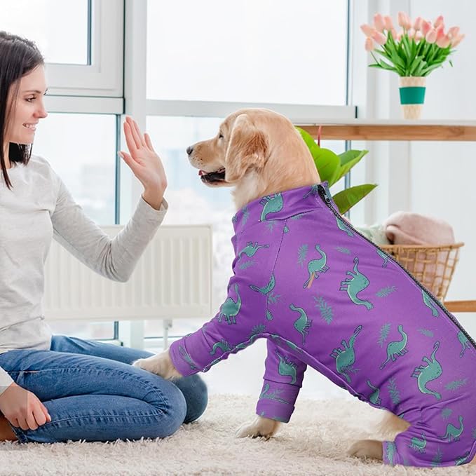 IDOMIK Dog Pajamas,Soft Dog Pjs Clothes with Zipper,Breathble Pet Shirts for Boys Girls,Dogs Apparel Shirt Onesie,Pet Recovery Suit for Small Medium Large Dogs,Doggy Anxiety Relief Onesies 2XL Purple