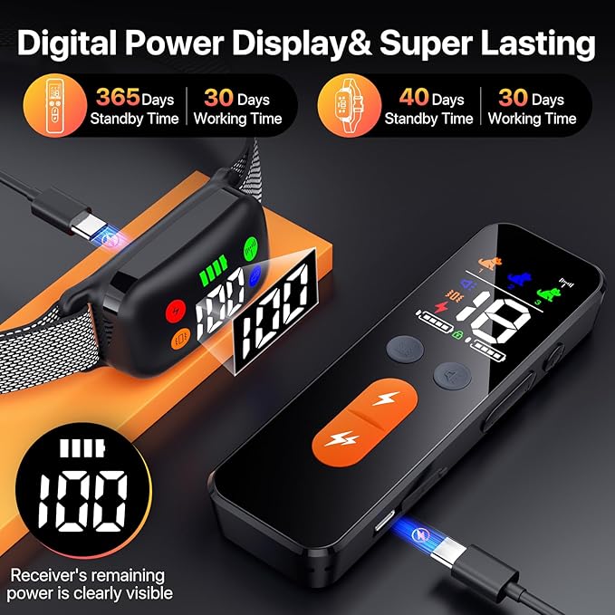 Dog Training Collar, Dog Shock Collar with Remote Control for Medium Large Dogs 40-120lbs, IP68 Waterproof Shock Collar for Dogs with Beep Vibration Shock & Safety Lock (Matte BLK)