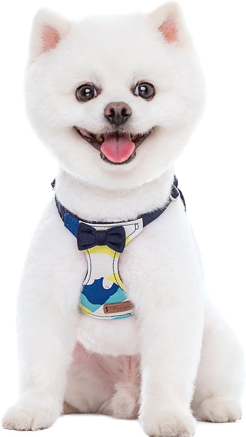 Puppytie No Pull xs Dog Harness with Multifunction Dog Leash,Soft Adjustable No Choke Escape Proof Pet Harness Vest,Suede Bow Navy,XS