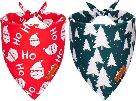 ADOGGYGO Christmas Dog Bandanas 2 Pack, Santa Tree Puppy Christmas Scarf Bib, Premium Durable Fabric, Pet Holiday Bandanas for Small Dogs (Small)