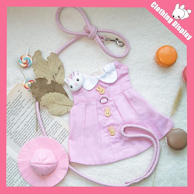 Guinea Pig Clothes,Soft Bunny Ferret Clothes with Pet Rabbit Harness and Leash Mini Hat Bag Cute Brooch for Kitten Small Animal Collars