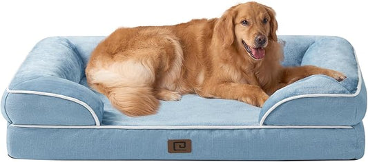 EHEYCIGA Orthopedic Dog Beds for Extra Large Dogs, Waterproof Memory Foam XL Dog Bed with Sides, Non-Slip Bottom and Egg-Crate Foam Big Pet Couch Bed with Washable Removable Cover, Washed Blue