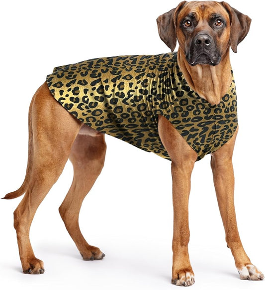 Stretch Fleece Dog Coat, Stretchy Pet Sweater, Machine Washable Pullover for Winter and Fall, Leopard, 26