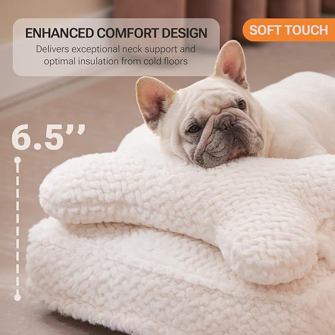 Soft Touch Faux Fur Dog Pillow Beds for Small,Medium Dogs, Supportive Foam Dogs Couch with Washable Removable Cover, Super Soft Pets Bed for Large Cats & Medium Dog (Ivory)