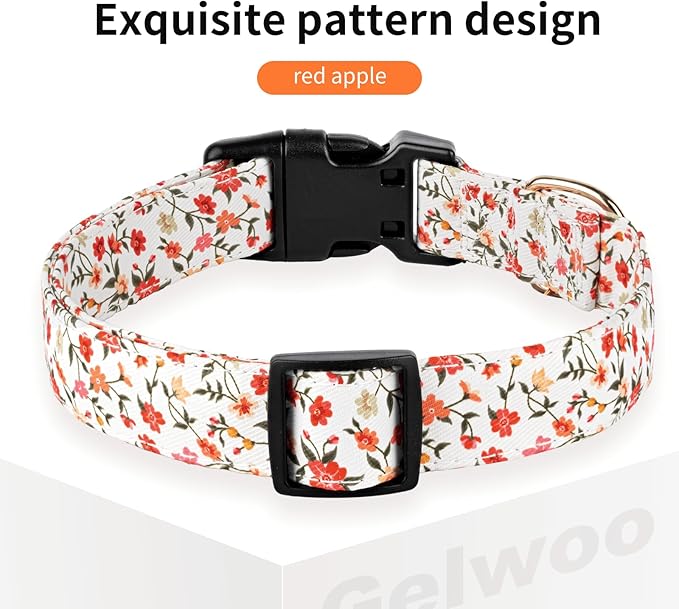 Dog Collars with Buckle Adjustable for Cute Girl Female Boy Dogs,Special Soft and Fancy Dog Pet Collar with Flower Design for Small Medium Large Dogs (Red Flower, S)