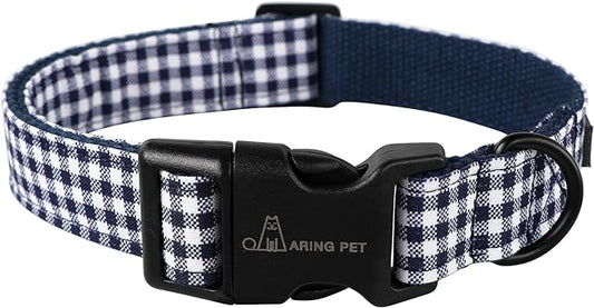 ARING PET Dog Collar-Cute Dog Collar for Small Dogs, Adjustable Comfortable Cotton Plaid Pet Collars for Small Medium Large Male Female Dogs, Large