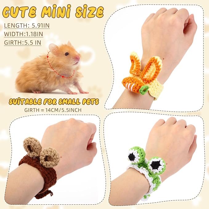 12 Pcs Hamster Hat Guinea Pig Knitted Cartoon Headwear Mini Small Animals Hat Hamster Clothes for Real Hamsters Pets Small Animal Lizard Dragon Snake Bird Rabbit Party Costume Accessories