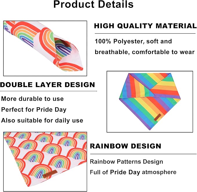 ADOGGYGO Rainbow Dog Bandana, Multi Size Offered, Rainbow Bandanas for Large and Extra Large Dogs Pets (X-Large)