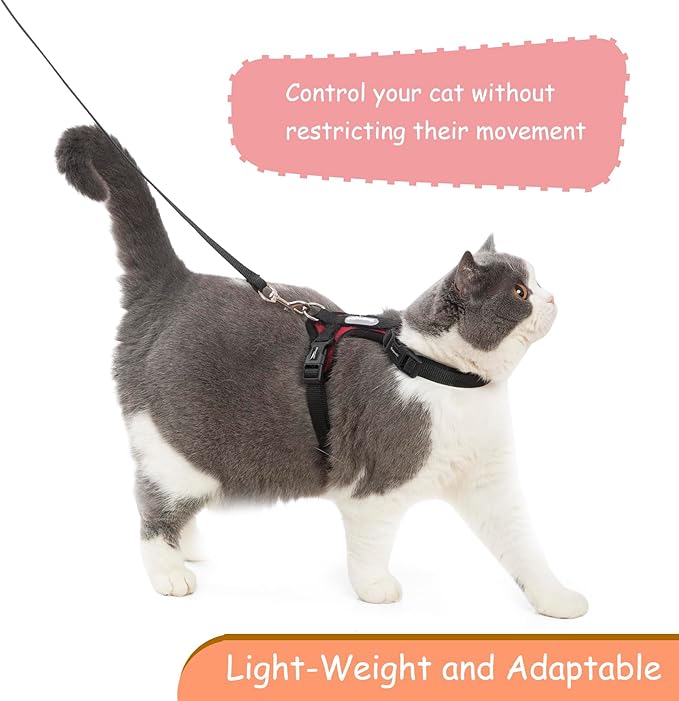 Cat Harness and Leash Set for Walking Lightweight Escape Proof Kitten Vest Harness Soft Fit for Cat Puppy Rabbits Easy Control (Red Black, M(Chest:12.5''-19'', Neck:8''-12''))
