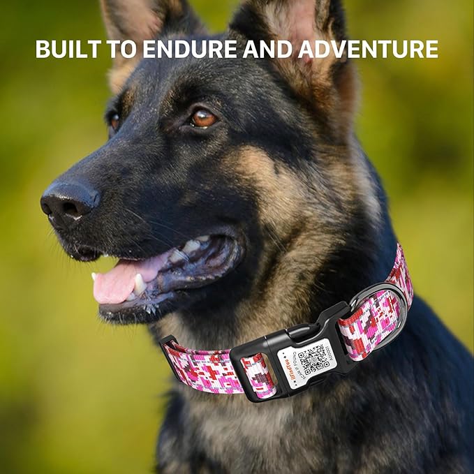 Reflective Dog Collars for Medium Dogs Soft Nylon Camo Rose Red Sized M