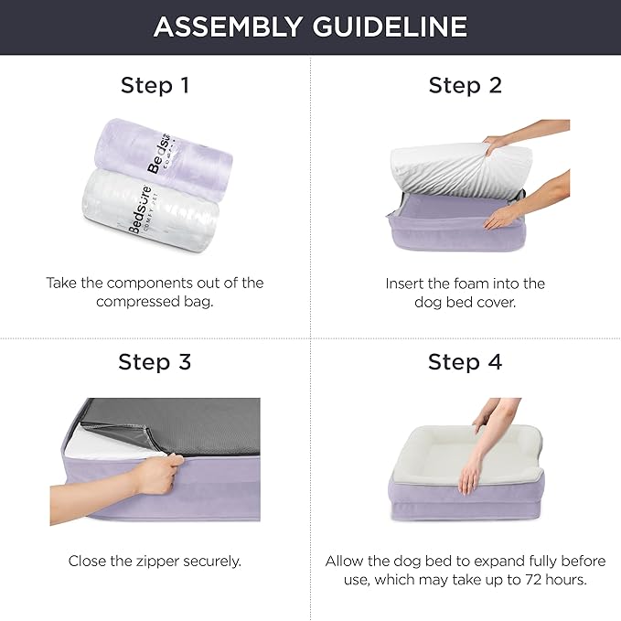 Bedsure Orthopedic Dog Beds Large Sized Dog - Washable Large Dogs Bed Waterproof, Big Comfort Pet Couch with Washable Removable Cover, Supportive Foam Pets Sofa with Nonskid Bottom, Lavender