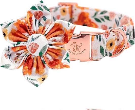 Elegant little tail Floral Girl Dog Collar for Female Dogs, Pet Collar Adjustable Dog Collars with Flower Gift for Large Dogs
