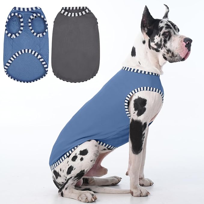 IECOii 2 Pack Extra Large Dog T-Shirt,Breathable & Lightweight Dog Tshirts Vest for Summer Wearing -Fade-Resistant, Easy to Put On – Machine Washable,Fit for Doberman Great Dane,Grey+Blue,4XL
