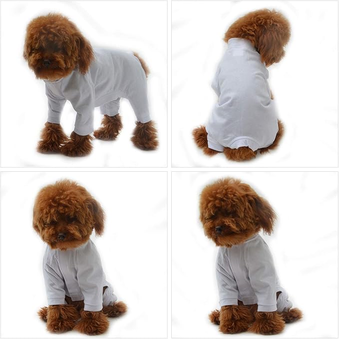 Lovelonglong Four Feet Dog Lightweight Pajamas, Pure Cotton Dog Jumpsuits 4 Legs Dog Onesies T-Shirt Stylish PJS Puppy Costume for Large Medium Small Dogs White S