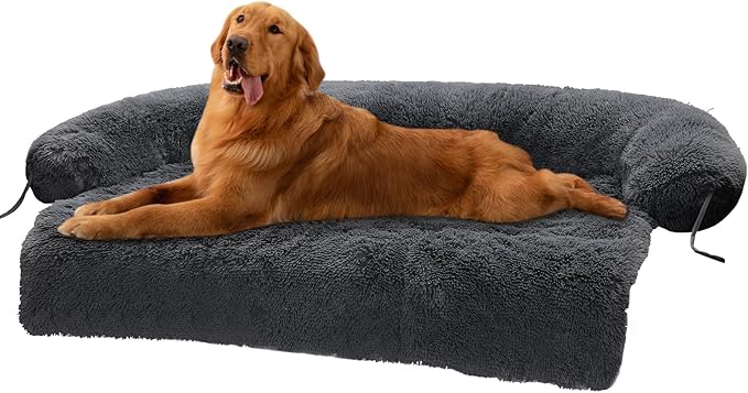 Dog Bed for Couch Large Sized Dog, Dog Couch Cover Washable- Fluffy Plush Mat for Furniture Protector for Dogs Up to 100 Lbs,Dark Grey