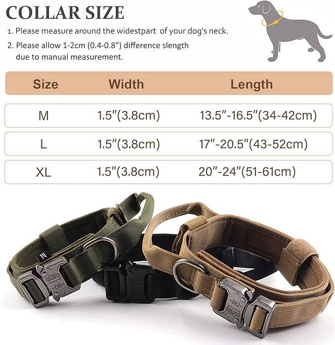 Tactical Dog Collar, Adjustable Military Training Nylon Dog Collar with Control Handle and Heavy Quick-Release Metal Buckle for Small Medium Large Dogs, Black M