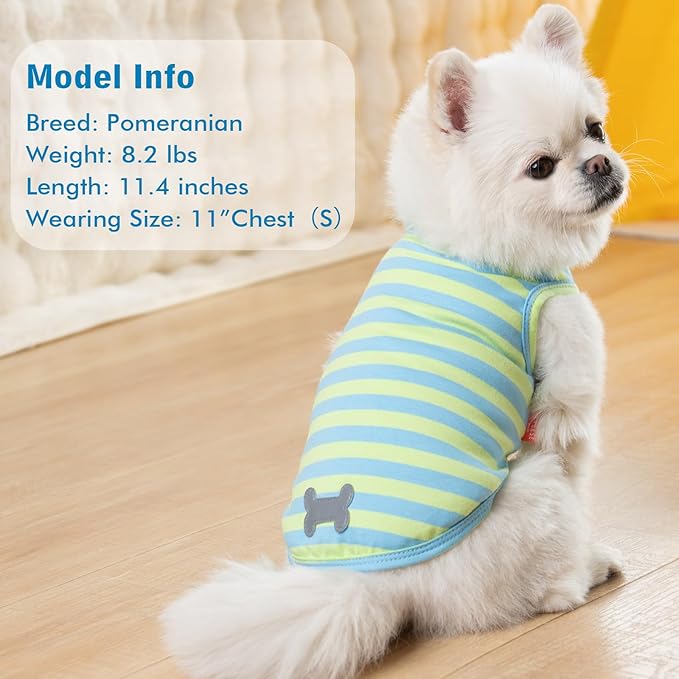 KYEESE 2Pack Dog Shirts Striped T Shirt Soft Tee for Small Dogs Cotton Tank Top Clothes Lightweight Sleeveless Dog Vest, X-Large,Blue+Striped
