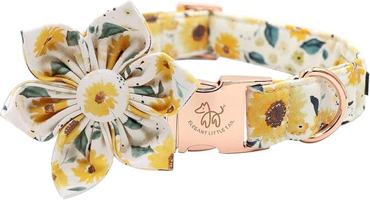 Elegant little tail Sunflower Girl Dog Collar for Female Dogs, Pet Collar Adjustable Dog Collars with Flower Gift for Medium Dogs