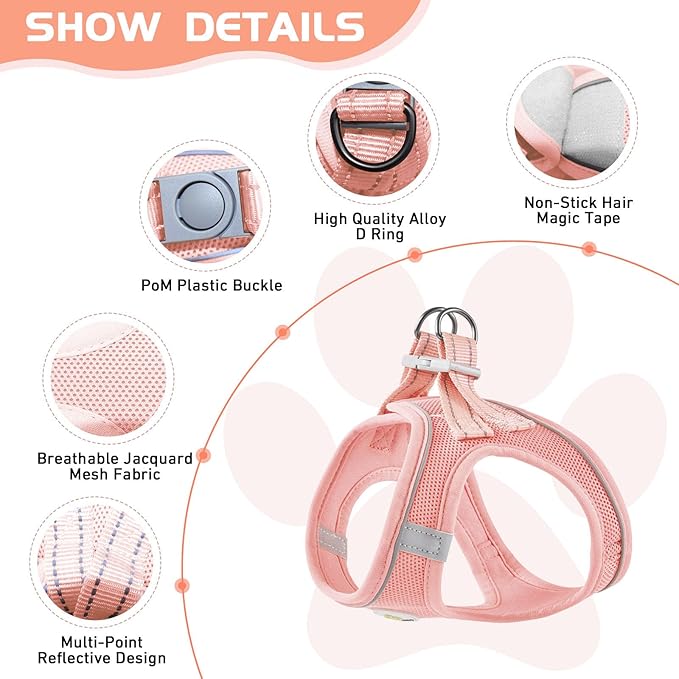 Soft Mesh Dog Harness and Leash Set, No Pull Puppy Harness and Leash Set, Reflective Step in Harness for Small Medium Dogs, Easy Walk Escape Proof Vest Harnesses (Pink, XXS)