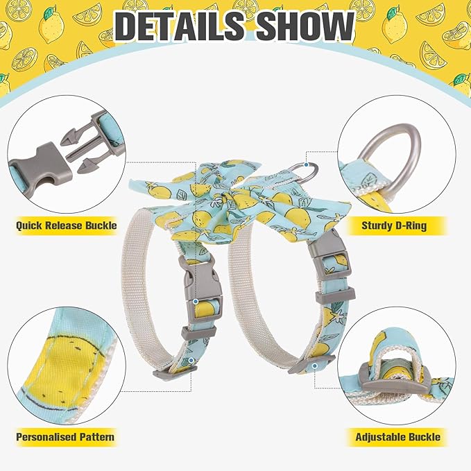 PAWCHIE Cat Harness and Leash Set with Bow Knot,Cats Escape Proof - Adjustable Daisy Floral Kitten Harness Soft Outdoor Walking Travel Pet Harness,Puppy Harness for Girl Cats Bunny Rabbit Small Dog