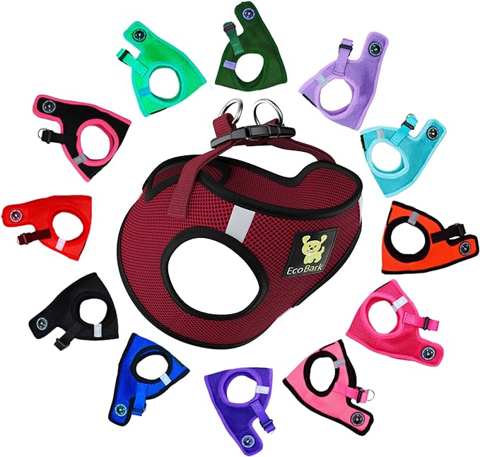 EcoBark Step in Dog Harness - Eco-Friendly Dog Harnesses for for Small & Medium Breed Dogs - Reflective and Adjustable Chest Body Halter Vest -Soft Luxurious Mesh (Burgundy, XL)